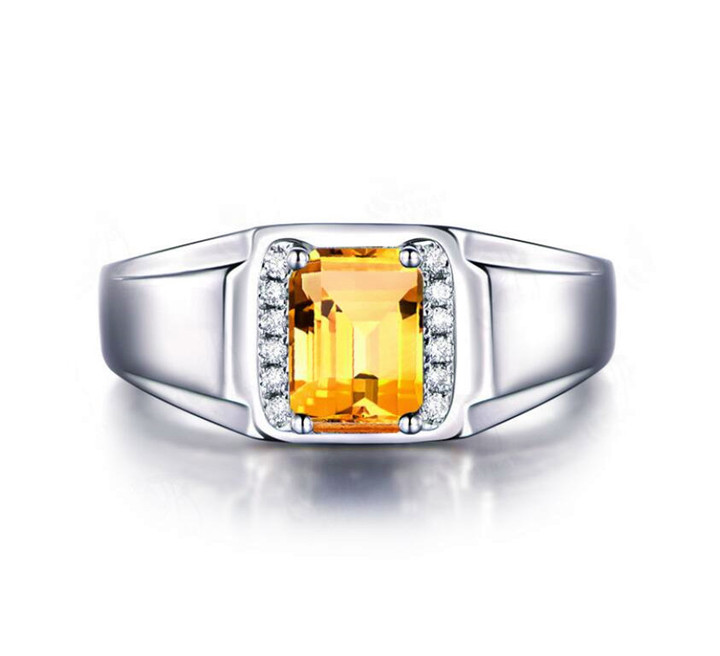 Custom citrine jewelry yellow quartz diamond finger rings sterling silver band for women 